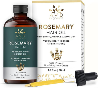 AVD Organics Rosmarinöl für Haarwachstum & Kopfhaut | Mit Biotin angereichert | Haarstärkend, pflegend und voluminös | Mit Jojoba- & Rizinusöl angereichert | GVO-frei 120ml