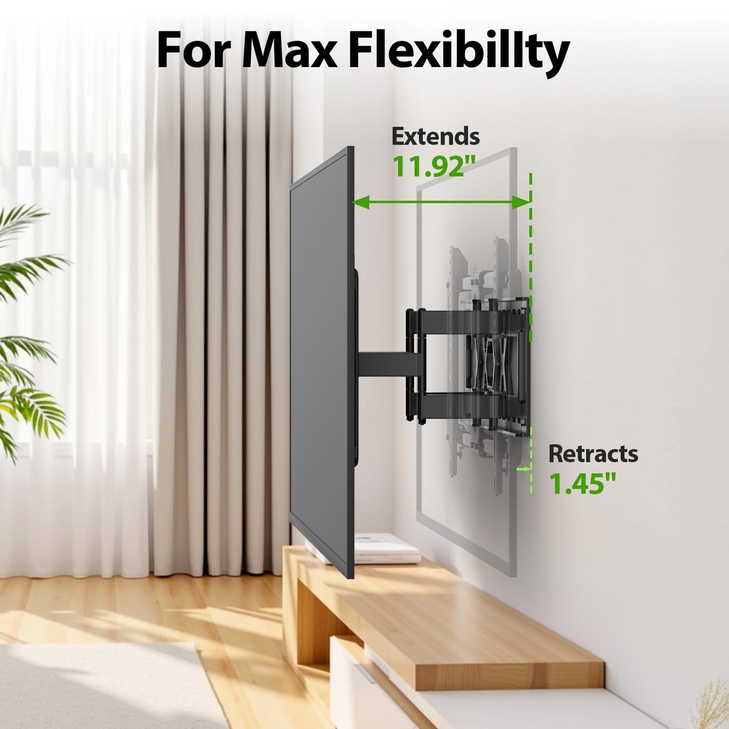 Full Motion TV Wall Mount for Most 37"-84" Flat Screen TV, Swivel or Tilt TV Wall Bracket with Dual Articulating Arms, for 12"-16" Wood Studs, Max VESA 600x400mm, Load 120 lbs by USX MOUNT
