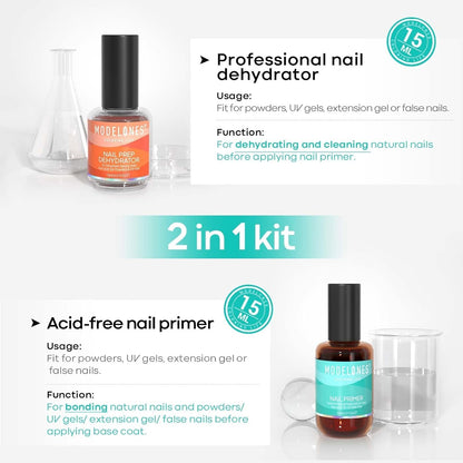 Modelones Nagelprimer, 2PCS Professioneller Naturnagel Prep Dehydrate & Bond Primer, Überlegene Haftung für Gel-Nagellack 15ml