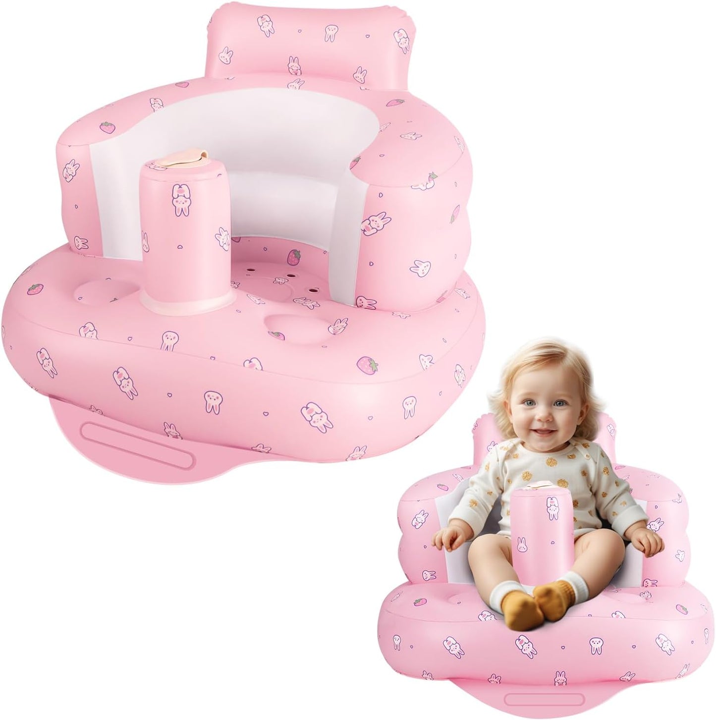 Aufblasbarer Babysitz, aufblasbarer Babystuhl für Babys ab 3 Monaten, aufblasbarer Sommerstuhl mit integrierter Luftpumpe, Baby-Bodensitz zum Sitzenlernen, Spielen, Campen, Orange