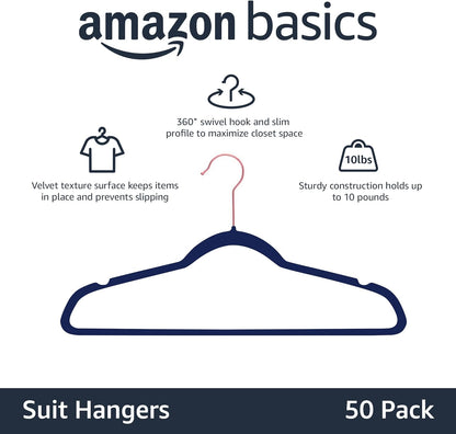 Amazon Basics Samtkleiderbügel für Anzüge – 30er-Pack, Schwarz