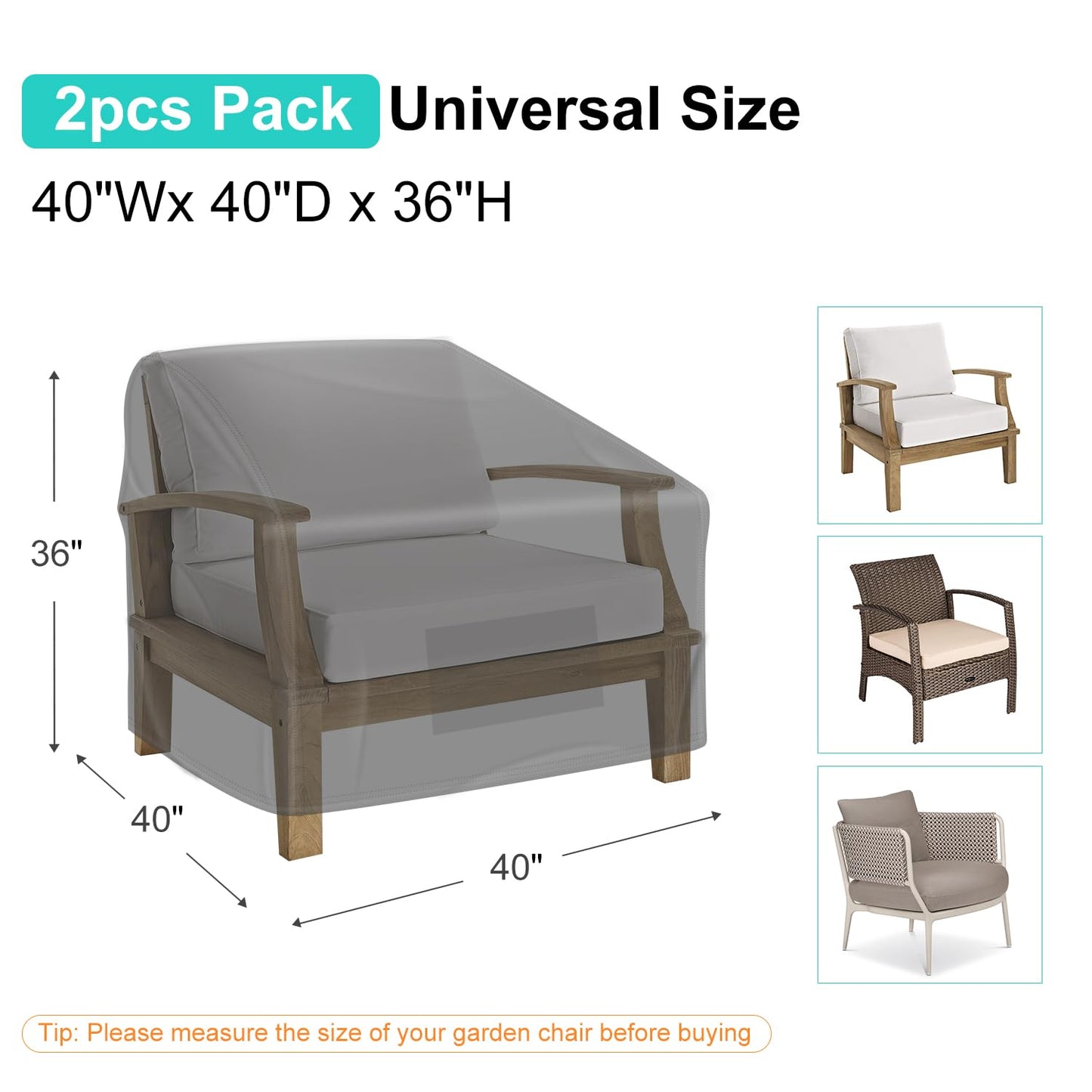Patio Chair Covers for Outdoor Furniture Waterproof 2 Pack, Lawn Chair Covers 600D Heavy Duty Oxford Cloth, Large Covers for Lounge Lawn Deep Seat 38" W x 31" D x 29" H-Brown