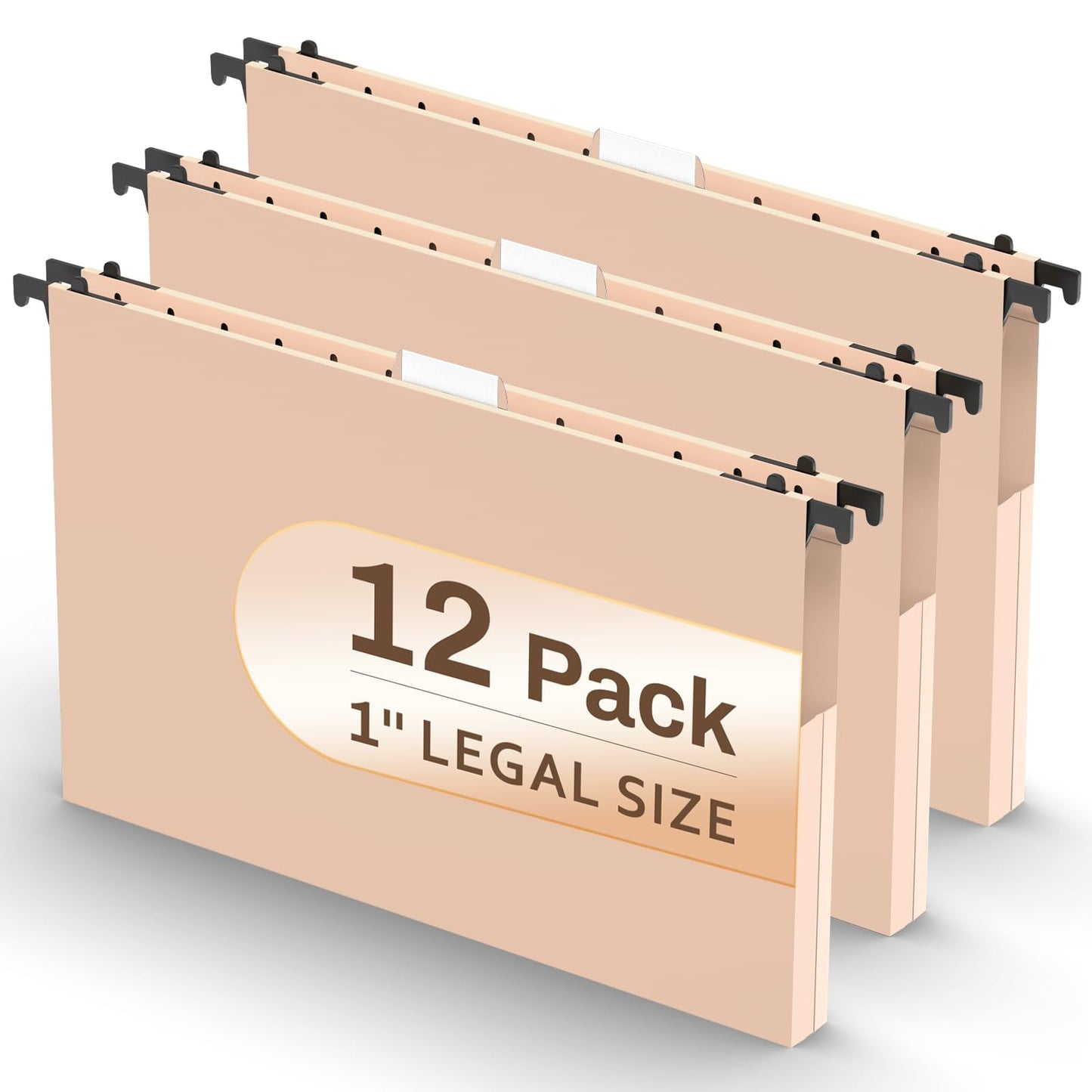 Extra Capacity Plastic Hanging File Folder, 12 Pack Reinforced Hang Folders Legal Size, Heavy Duty 1 Inch Expansion Filing Cabinet Folders, for Bulk Files, Medical Charts, Cream Yellow
