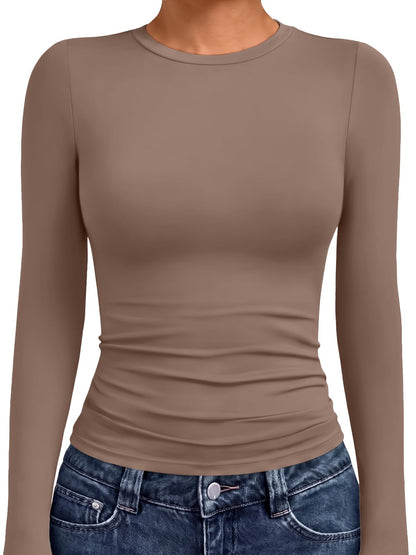 AUTOMET Womens Crew Neck Long Sleeve Shirts Compression Underscrubs Tops