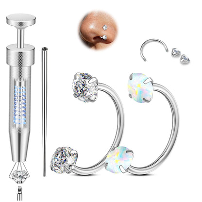 Opal Nose Ring Studs Horseshoe Nose Rings Hoops Stud 316L Stainless Steel Nose Rings Round CZ Square Screw L Shaped Nose Stud Hypoallergenic Nostril Piercing Jewelry for Women Men