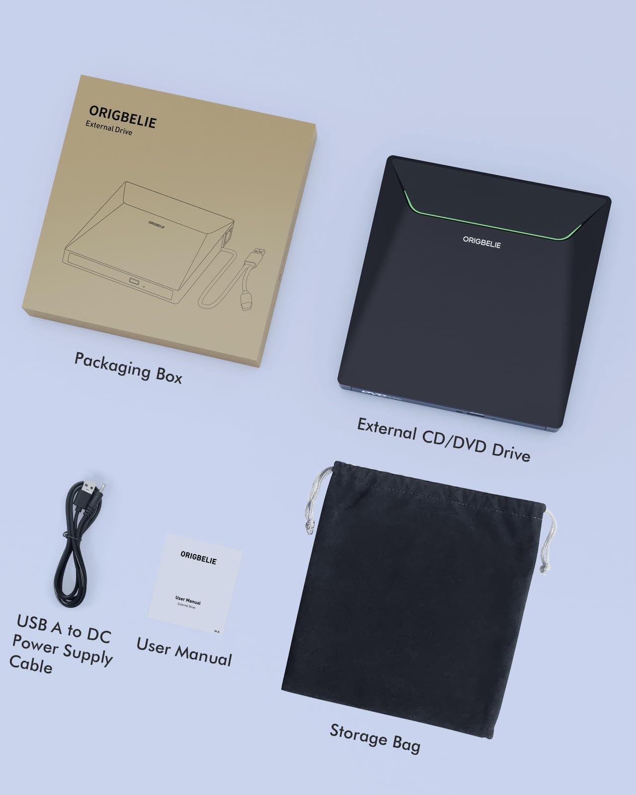 ORIGBELIE externes DVD-Laufwerk, CD-Laufwerk USB 3.0 Typ-C CD/DVD ROM +/-RW Adapter mit USB-Anschluss DVD-Brenner für Laptop, PC, Desktop-Computer, optisches Laufwerk CD-Player kompatibel mit Mac Windows Linux