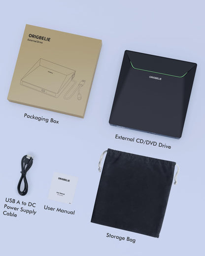 ORIGBELIE externes DVD-Laufwerk, CD-Laufwerk USB 3.0 Typ-C CD/DVD ROM +/-RW Adapter mit USB-Anschluss DVD-Brenner für Laptop, PC, Desktop-Computer, optisches Laufwerk CD-Player kompatibel mit Mac Windows Linux