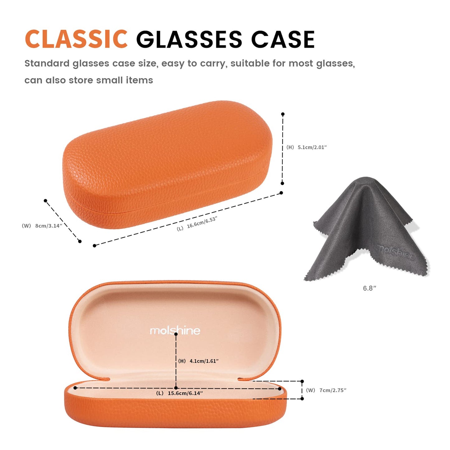 molshine Hartschalen-Leder-Sonnenbrillenetui, klassisches großes Brillenetui für Damen und Herren, Sonnenbrille (Schwarz)