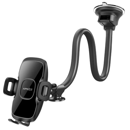 APPS2Car 14'' Gooseneck Car Phone Holder,Heavy Duty Phone Holder for Truck, [Flexibile Long Arm] [Anti Shake stabilizer] Windshield Car Phone Mount Suction Cup,Fit for iPhone, Samsung (Mirror Black)