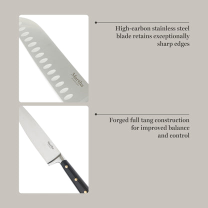 Martha Stewart Knife Block Set 16-Piece - Lockton High Carbon Stainless Steel Forged Full Tang Chef Knives, Acacia Wood Block, Triple Riveted Handles, Linen White & Gold