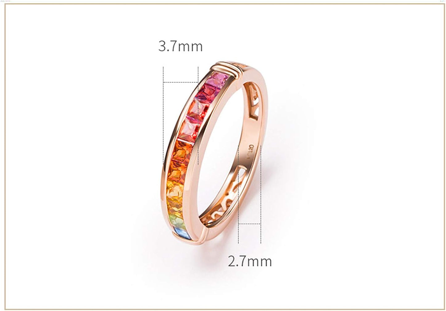 Aienid 18Ct Yellow Gold Women Ring Big 1.015Ct Blue Sapphire Colorful Diamond Engagement Ring for Her