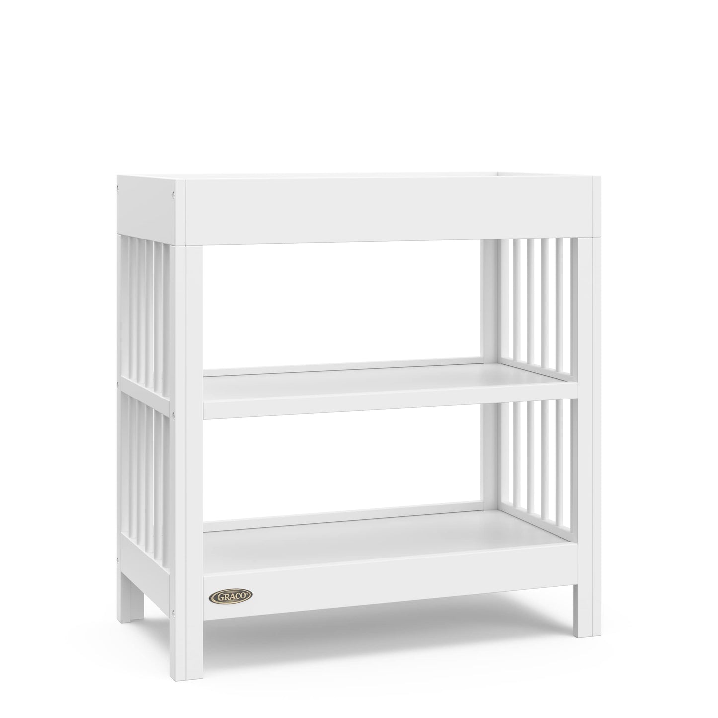 Graco Teddi Changing Table with Water-Resistant Changing Pad (Driftwood) - GREENGUARD Gold Certified, Includes Bonus Water-Resistant Changing Pad with Safety Strap, 2 Shelves, Easy-to-Match