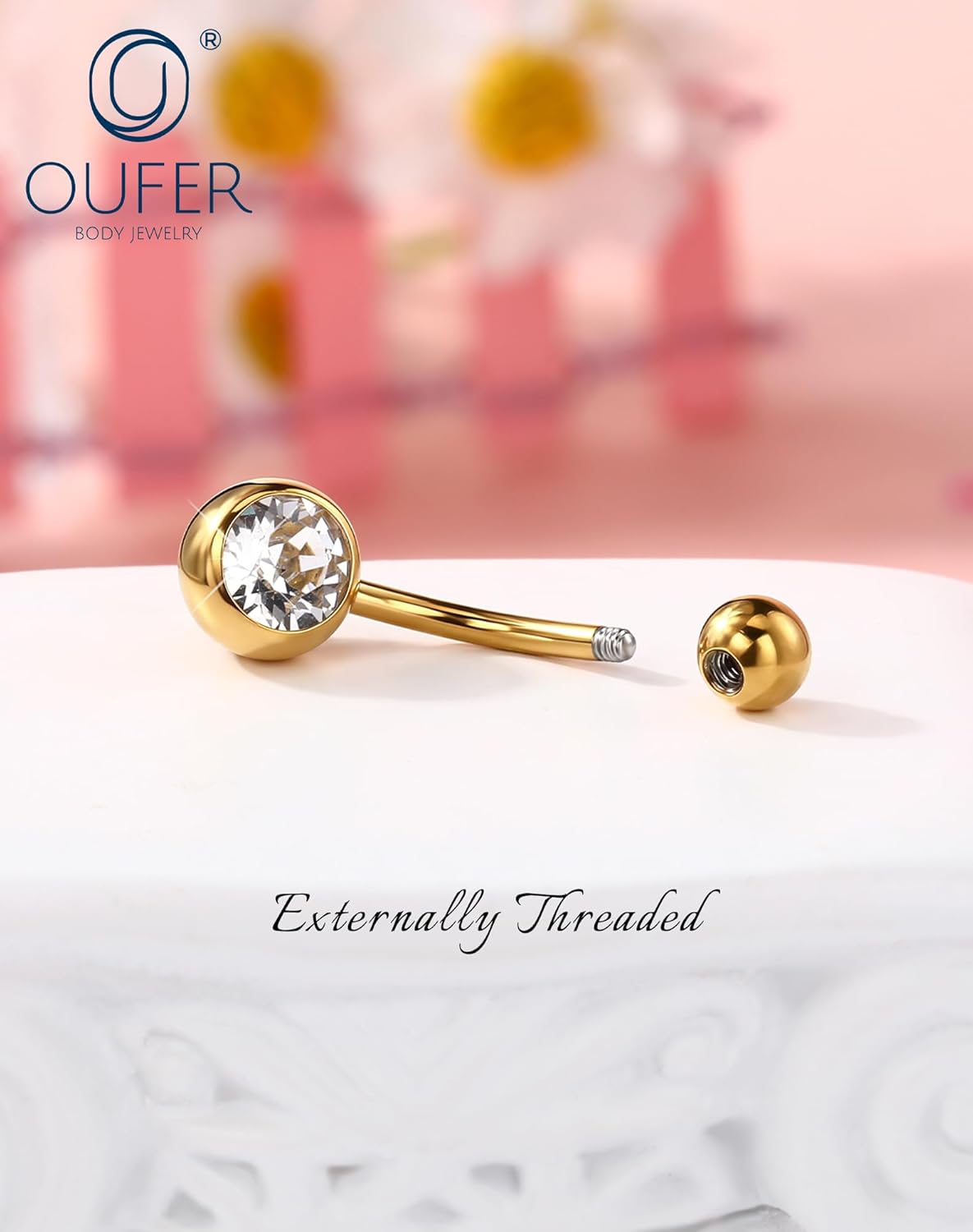 OUFER 5x Bauchnabelpiercings baumelnd – 14G Chirurgischer Stahl Bauchnabelpiercing, Hypoallergener Bauchnabelring mit Zirkonia Schmetterling Blume Tropfen Langhantel für Strand, Festival, Fitnessstudio