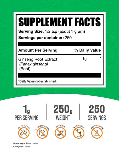 BulkSupplements.com Ginseng Root Extract Powder - Panax Ginseng Supplement, Herbal Supplement - Vegan & Gluten Free, 1g per Serving, 1kg (Pack of 5) (11 lbs)