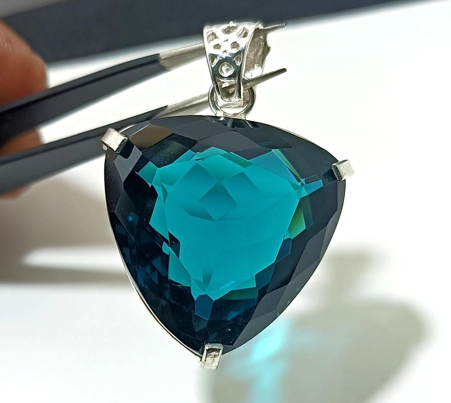 55.50 Ct London Blue Topaz Pendant in 925 Sterling Silver – Trillion Cut Gemstone Necklace for Women – Handcrafted Elegant Blue Topaz Jewelry Gift for Anniversary, Birthday & Special Occasions