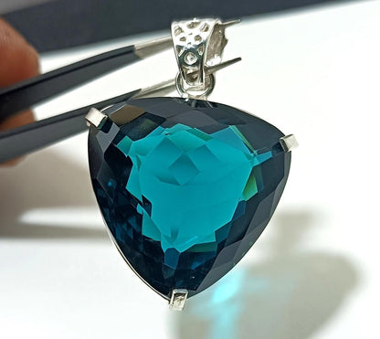 55.50 Ct London Blue Topaz Pendant in 925 Sterling Silver – Trillion Cut Gemstone Necklace for Women – Handcrafted Elegant Blue Topaz Jewelry Gift for Anniversary, Birthday & Special Occasions