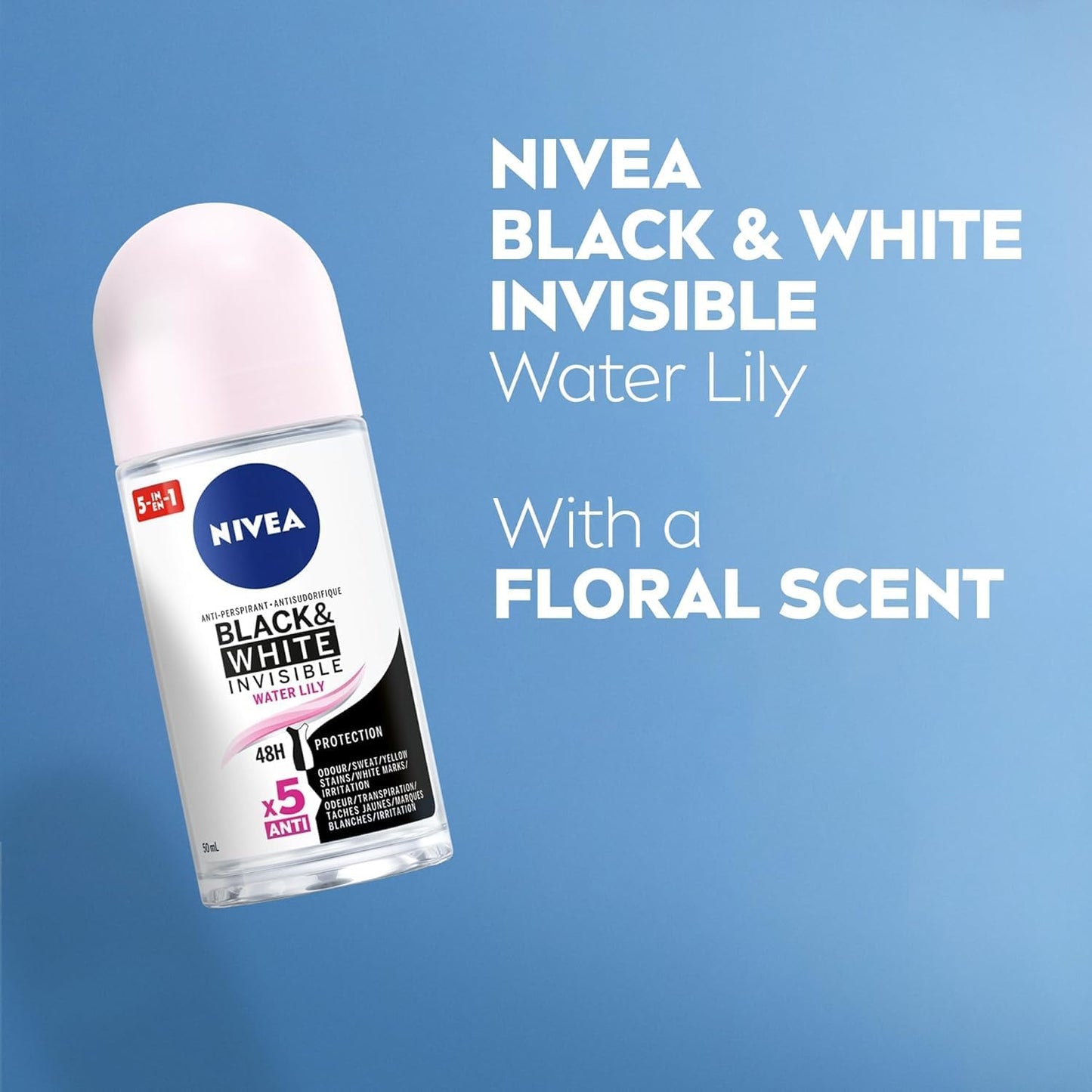 NIVEA Black & White Invisible Clear Anti-Transpirant Roll-on Waterlily, 50ml