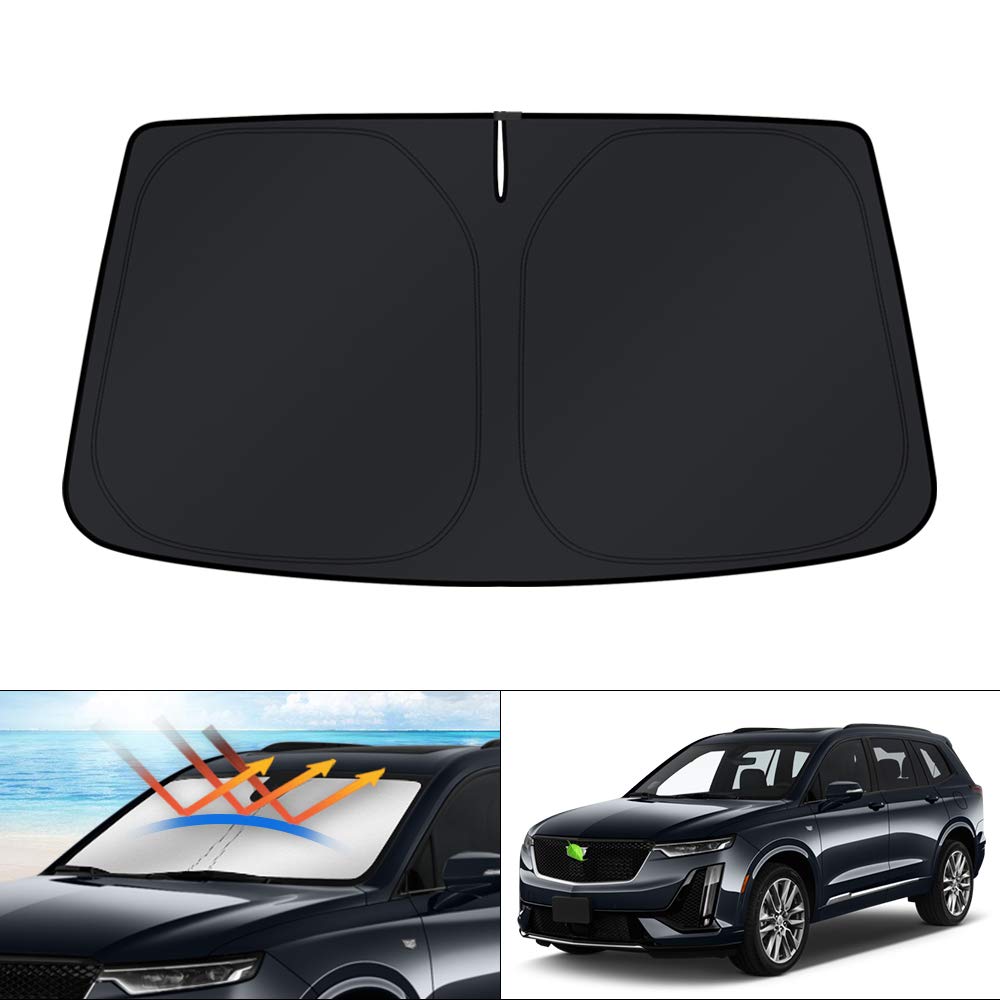 KUST Windshield Sun Shade for 2017-2026 Tesla Model Y/Model 3 Sunshade Accessories (Fit 2025-2026 Model Y Juniper / 2024 Model 3 Highland) Upgraded Foldable Sunshade, Blocks UV Rays Keep Car Cool
