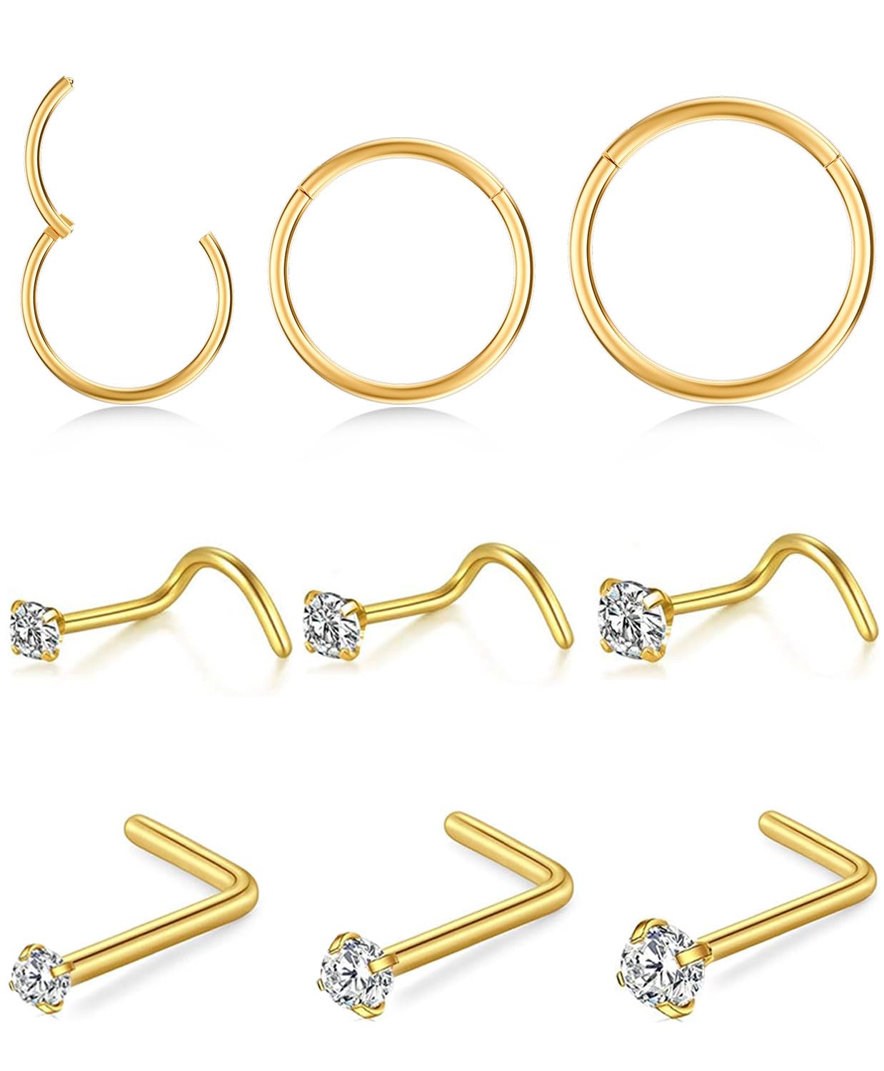 Opal Nose Ring Studs Horseshoe Nose Rings Hoops Stud 316L Stainless Steel Nose Rings Round CZ Square Screw L Shaped Nose Stud Hypoallergenic Nostril Piercing Jewelry for Women Men