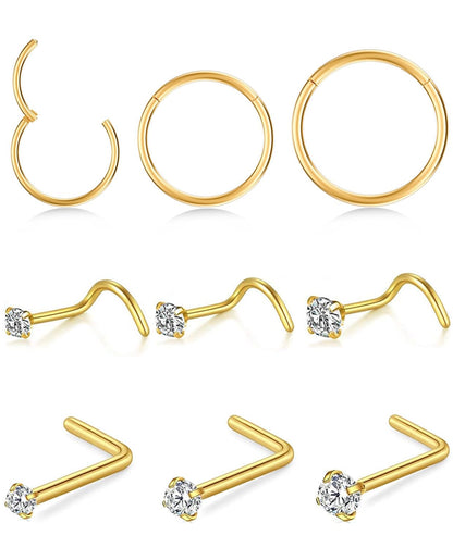 Opal Nose Ring Studs Horseshoe Nose Rings Hoops Stud 316L Stainless Steel Nose Rings Round CZ Square Screw L Shaped Nose Stud Hypoallergenic Nostril Piercing Jewelry for Women Men