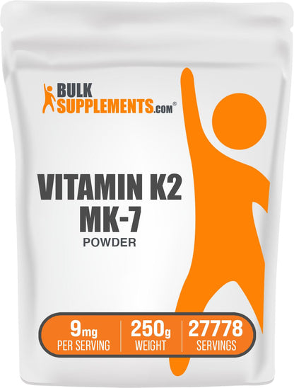 BulkSupplements.com Vitamin K2 Powder - Vitamin K2 MK-7, as Menaquinone Powder - K2 Vitamin Supplement for Wellness, Gluten Free, 9mg per Serving, 500g (1.1 lbs) (Pack of 1)