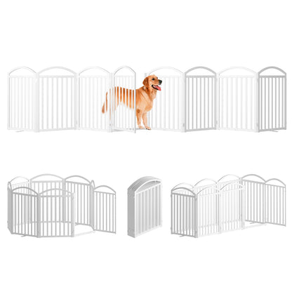 SNUOWU 4 Panels Full Matel Freestanding Dog Gates with Door, 96"Extra Wide 36"Tall Free Standing Dog Pet Gate for Indoor & Outdoor. Foldable Pet Fences for Doorways, House, Stairs, Porch, Deck, Yard