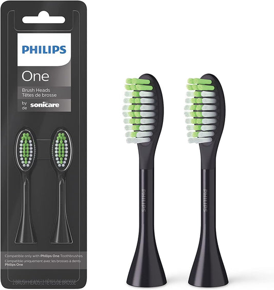 Philips One by Sonicare Replacement Brush Heads, 2 Pack, Black, Compatible with Philips One Electric Toothbrush, BH1022/06