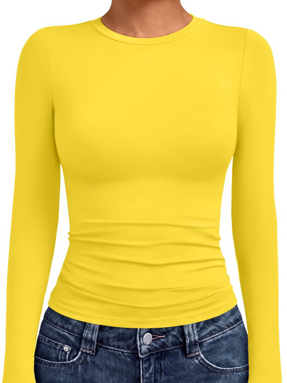 AUTOMET Womens Crew Neck Long Sleeve Shirts Compression Underscrubs Tops