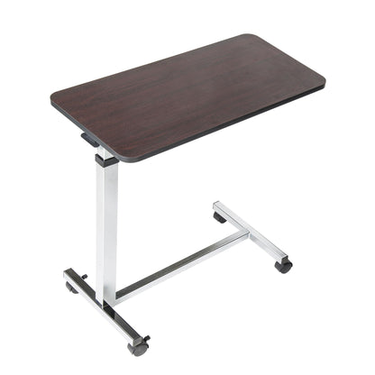 Drive Medical Overbed Table with Wheels - Secure Height Adjustment for Comfort - Non Tilt Surface - Smooth Rolling Design - Home & Hospital Use - Woodgrain Laminate Top - Silver Vein