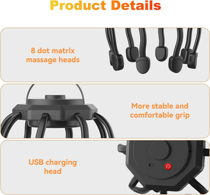 Electric Scalp Massager, Head Massager Scalp Stress Relax, Kneading Hair Massage with 3 Modes, 360 Degree Hair Massager, Cordless Portable Head Scratcher for Stress Relax