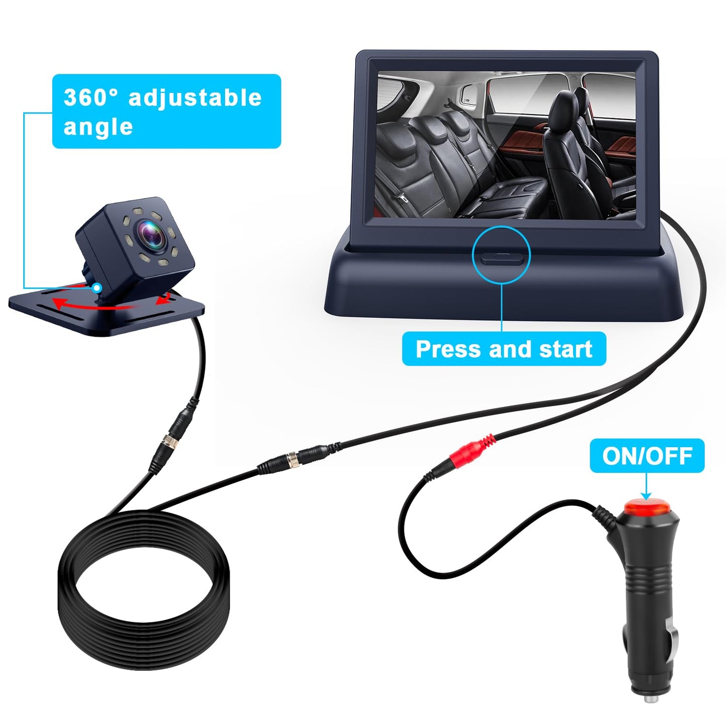 Baby Car Mirror with 4.3'' HD Night Vision Function Display, Safety Car Seat Camera with Wide Crystal Clear View, Easily Observe The Baby’s Move(Not USB)