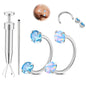 Opal Nose Ring Studs Horseshoe Nose Rings Hoops Stud 316L Stainless Steel Nose Rings Round CZ Square Screw L Shaped Nose Stud Hypoallergenic Nostril Piercing Jewelry for Women Men