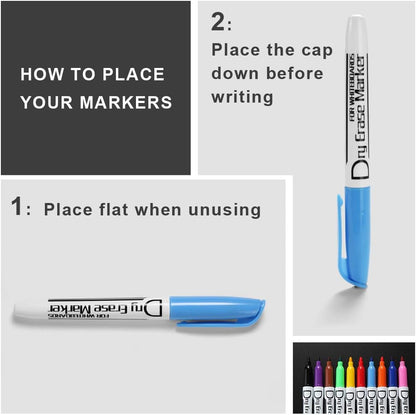 Dry Erase Markers Low Odor Fine Whiteboard Markers Thin Box of 12，10 Colors