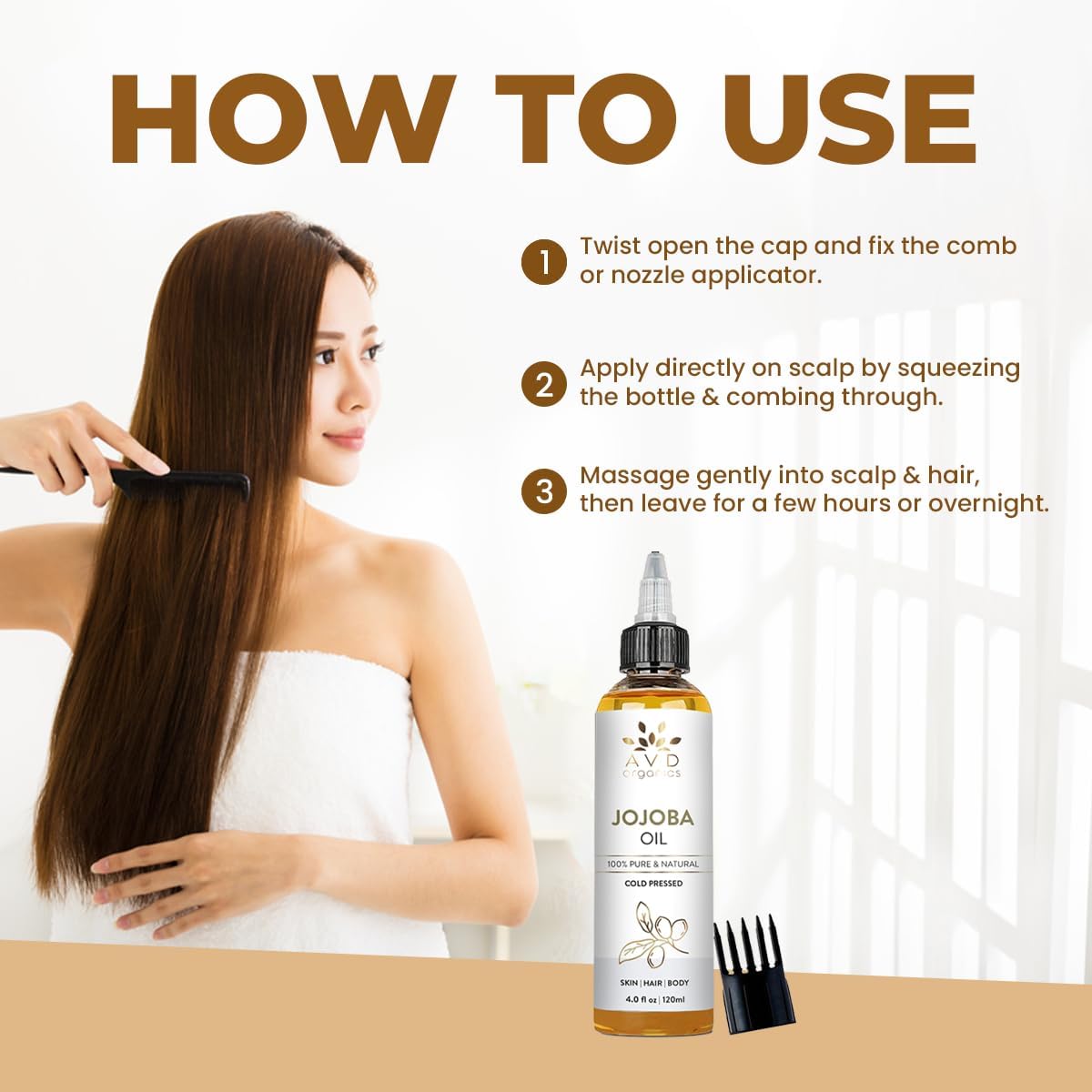 AVD Organics Rosmarinöl für Haarwachstum & Kopfhaut | Mit Biotin angereichert | Haarstärkend, pflegend und voluminös | Mit Jojoba- & Rizinusöl angereichert | GVO-frei 120ml