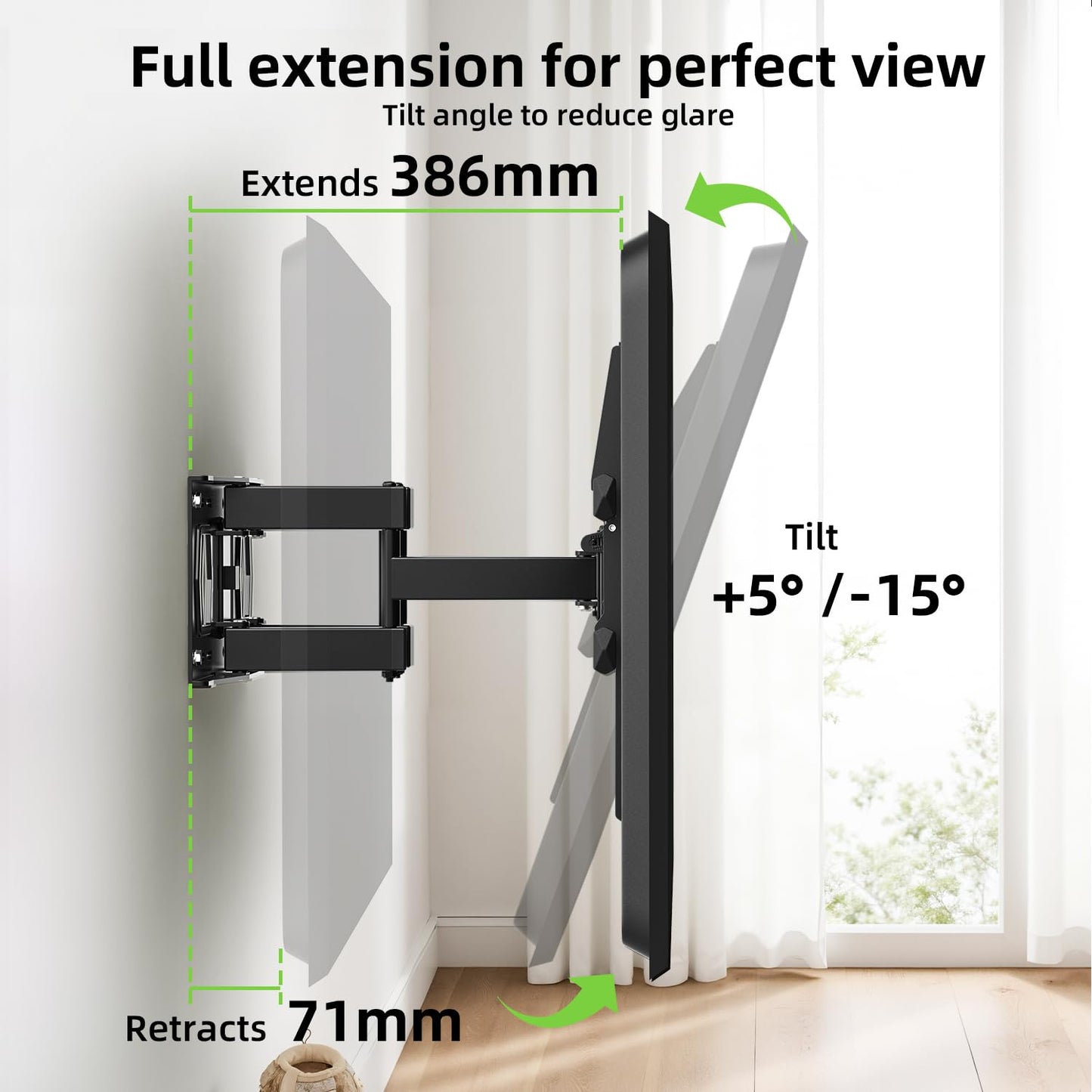 USX MOUNT Swivel TV Wall Mount for 26-60 Inch TVs up to 80 lbs, Single Articulating Arm, Full Motion TV Wall Mount Bracket with Swivel and Tilt, Max VESA 400x400mm