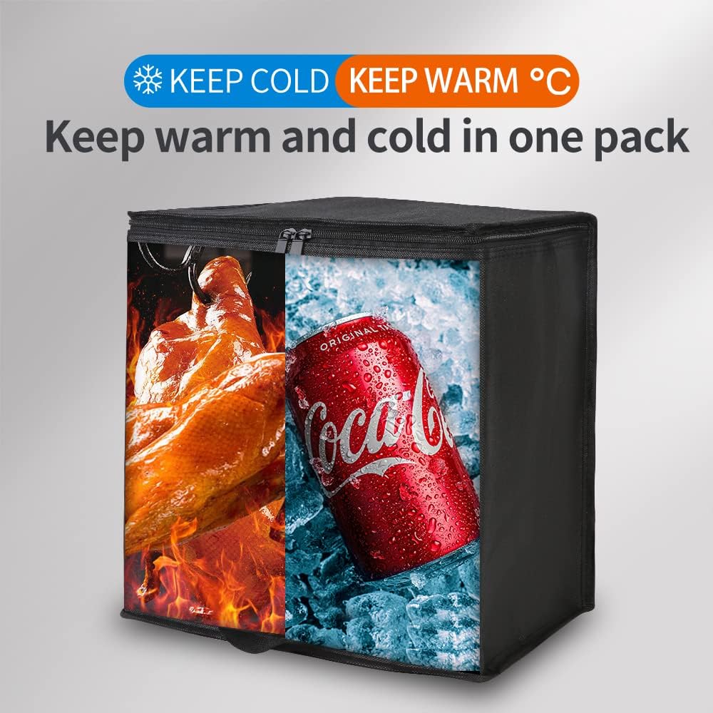 Bodaon Isolierte Essensliefertasche - Warm- & Kalthaltetransporttasche, Catering/Doordash Pizzawärmer, Einkaufstasche, Kühltasche für Partys (Schwarz-Rot, 1 St.), Ideal für den Transport warmer Speisen