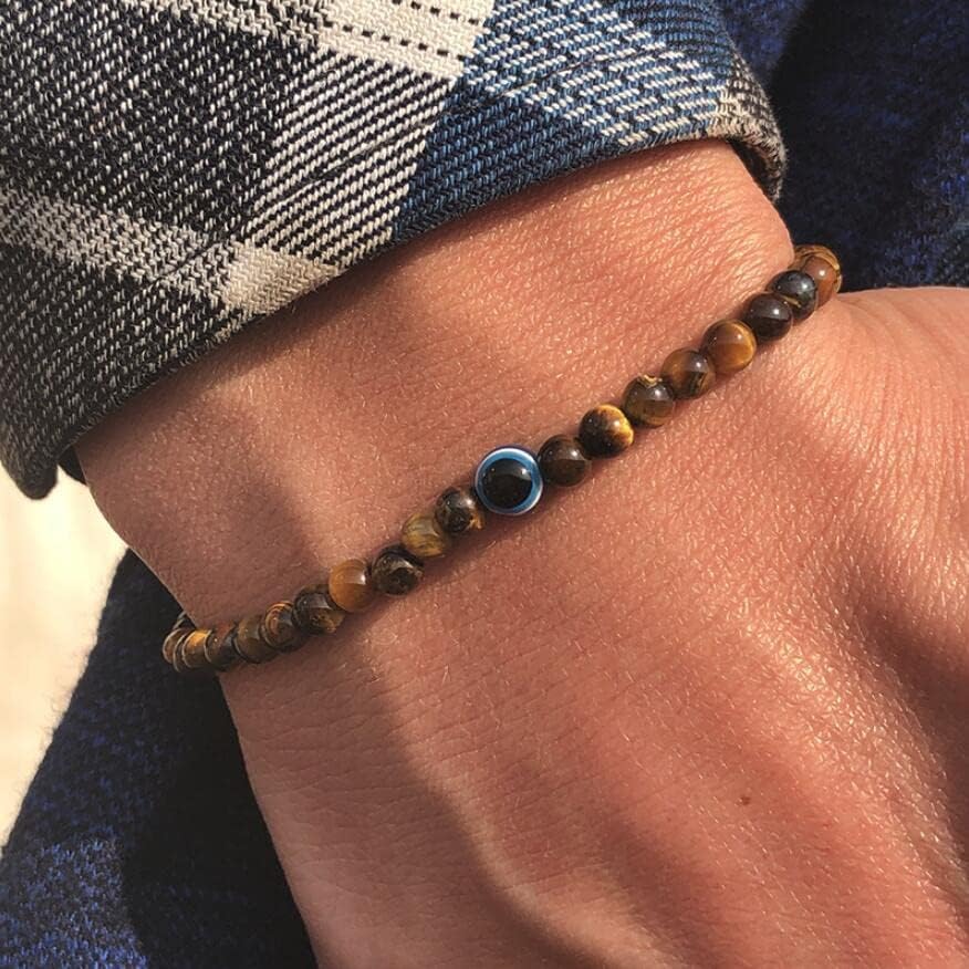 6 mm Böses Auge Armband aus schwarzen Kristallen – verstellbares Set aus Natursteinen für Herren und Damen, Schutzamulett als Geschenk für den Alltag/Geburtstag/Jahrestag