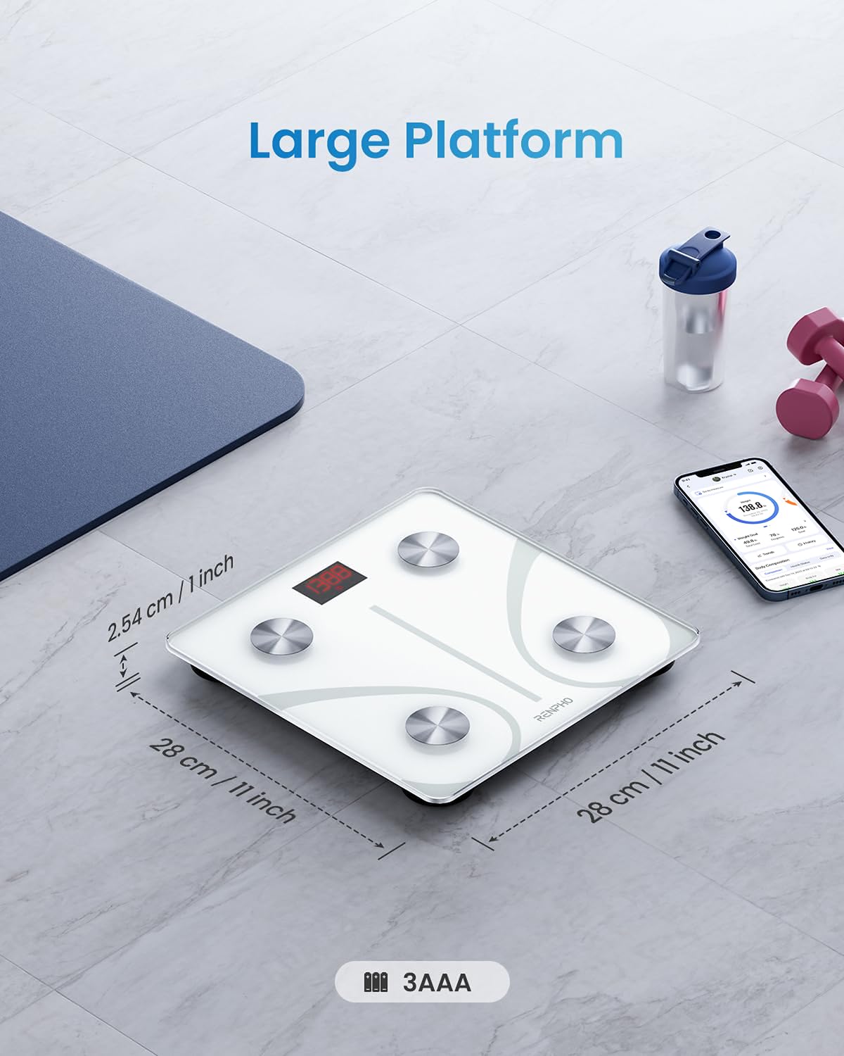RENPHO Smart-Waage für Körpergewicht, FSA- und HSA-berechtigt, Digitale Badezimmerwaage BMI Waage Bluetooth Körperfettwaage, Körperanalysewaage Gesundheitsanalysator mit Smartphone-App, 400 lbs - Elis 1