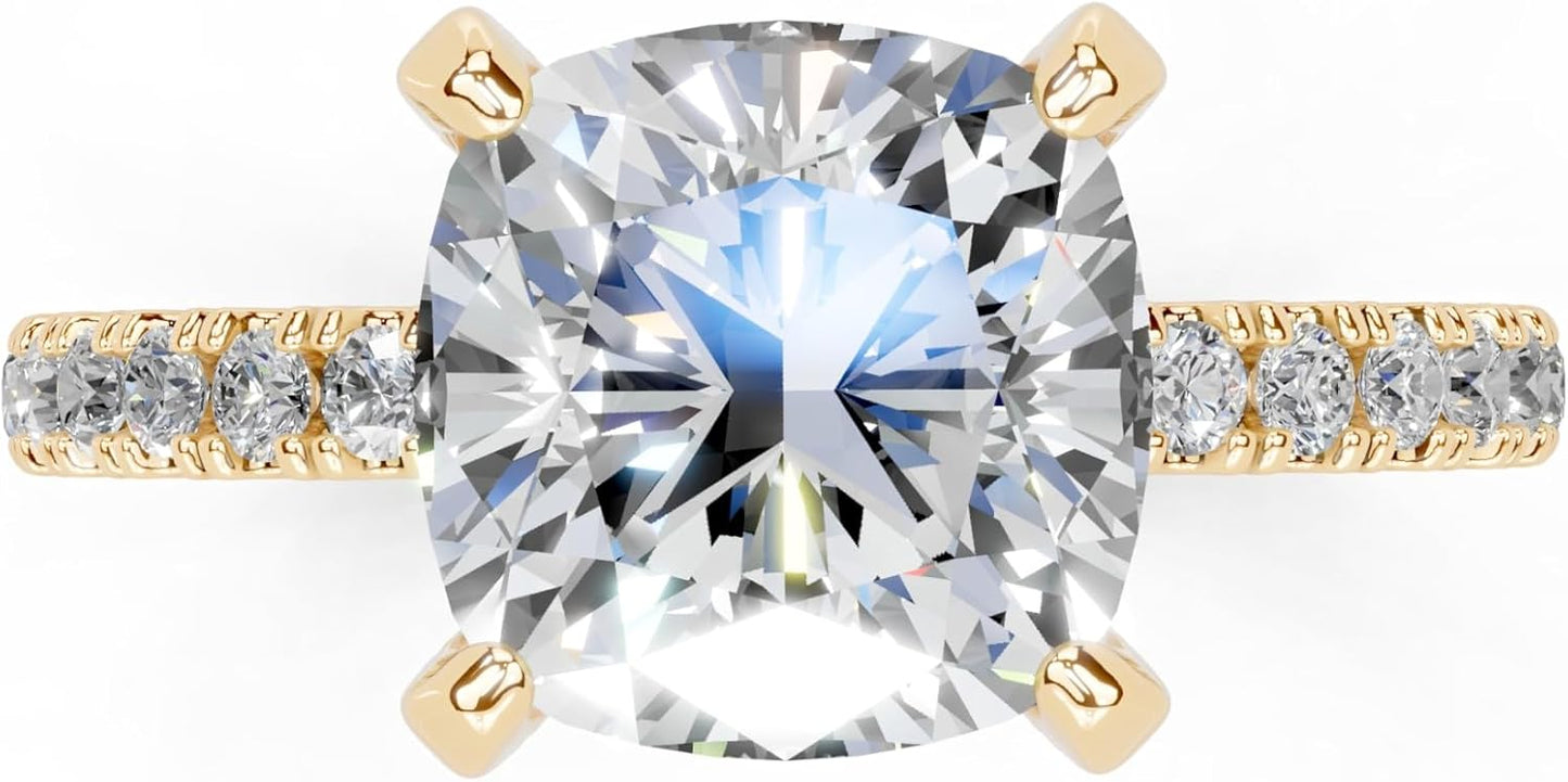 Cushion Cut Lab Grown Diamond IGI Certified 4 Prong Hidden Halo Engagement Anniversary Wedding Ring in 14K Gold, Platinium for Women (1.0-5.0 Ct, F-G Color, VS1-VS2 Clarity)