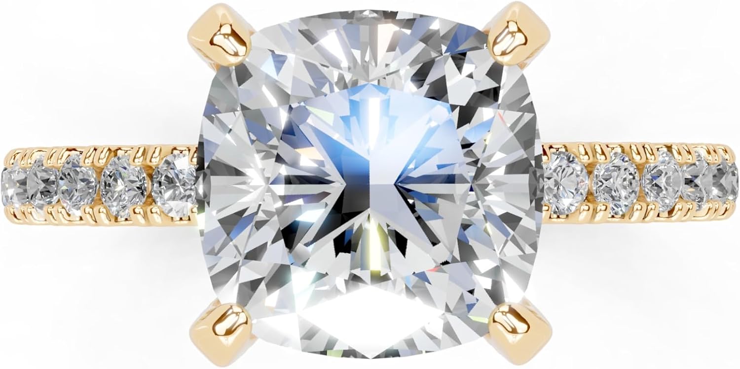 Cushion Cut Lab Grown Diamond IGI Certified 4 Prong Hidden Halo Engagement Anniversary Wedding Ring in 14K Gold, Platinium for Women (1.0-5.0 Ct, F-G Color, VS1-VS2 Clarity)