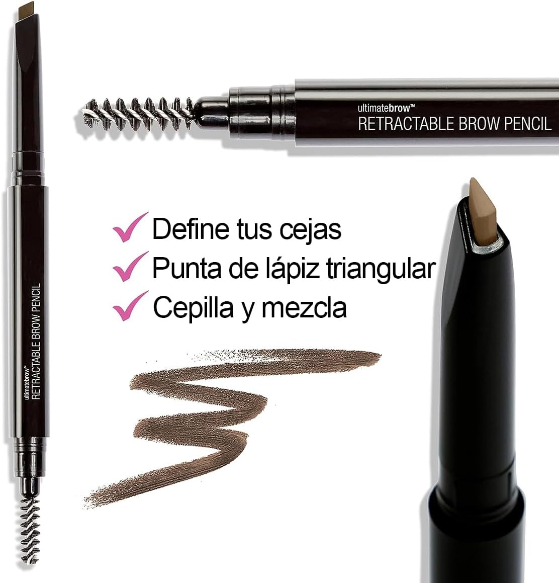 wet n wild Ultimate Eyebrow Retractable Definer Pencil, doppelseitig, feine Spitze, formt, definiert, füllt Augenbrauen aus - Dark Brown