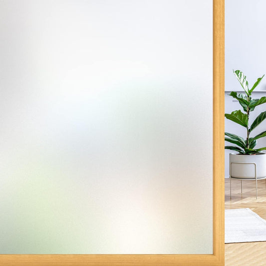 rabbitgoo Window Films for Privacy, Static Cling Frosted Glass Sticker, Non-Adhesive Privacy Film Sun Blocking Window Covering Frosting Vinyl Bathroom Sliding Glass Door, 44.5 x 200cm, Pure Frosted