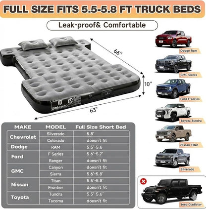 Umbrauto Car Air Mattress Backseat| Inflatable Truck Back Seat Camping Airbed for SUV Rear Seat, Blow Up Sleeping Travel Bed for Van Trunk with Pump & Pillows