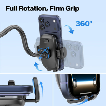 APPS2Car 14'' Gooseneck Car Phone Holder,Heavy Duty Phone Holder for Truck, [Flexibile Long Arm] [Anti Shake stabilizer] Windshield Car Phone Mount Suction Cup,Fit for iPhone, Samsung (Mirror Black)
