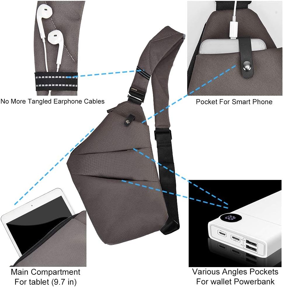 Wasserdichter Anti-Diebstahl Schulter Rucksack Sling Brust Crossbody Bag Abdeckpack Rucksack Fahrrad Sport (B13-007 Schwarz-linke Hand)