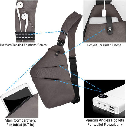 Wasserdichter Anti-Diebstahl Schulter Rucksack Sling Brust Crossbody Bag Abdeckpack Rucksack Fahrrad Sport (B13-007 Schwarz-linke Hand)