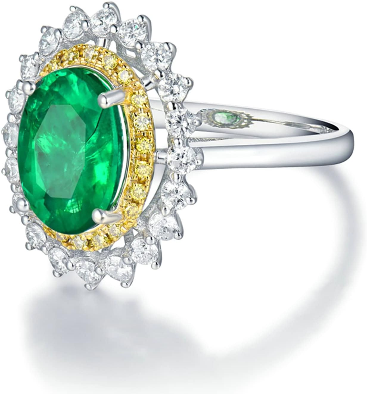 18K White Gold Ring 1.93ct Oval Shape Emerald with 0.81ct Diamond Anniversary Ring for Girls