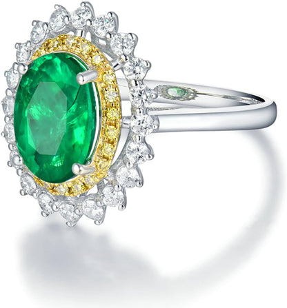 18K White Gold Ring 1.93ct Oval Shape Emerald with 0.81ct Diamond Anniversary Ring for Girls