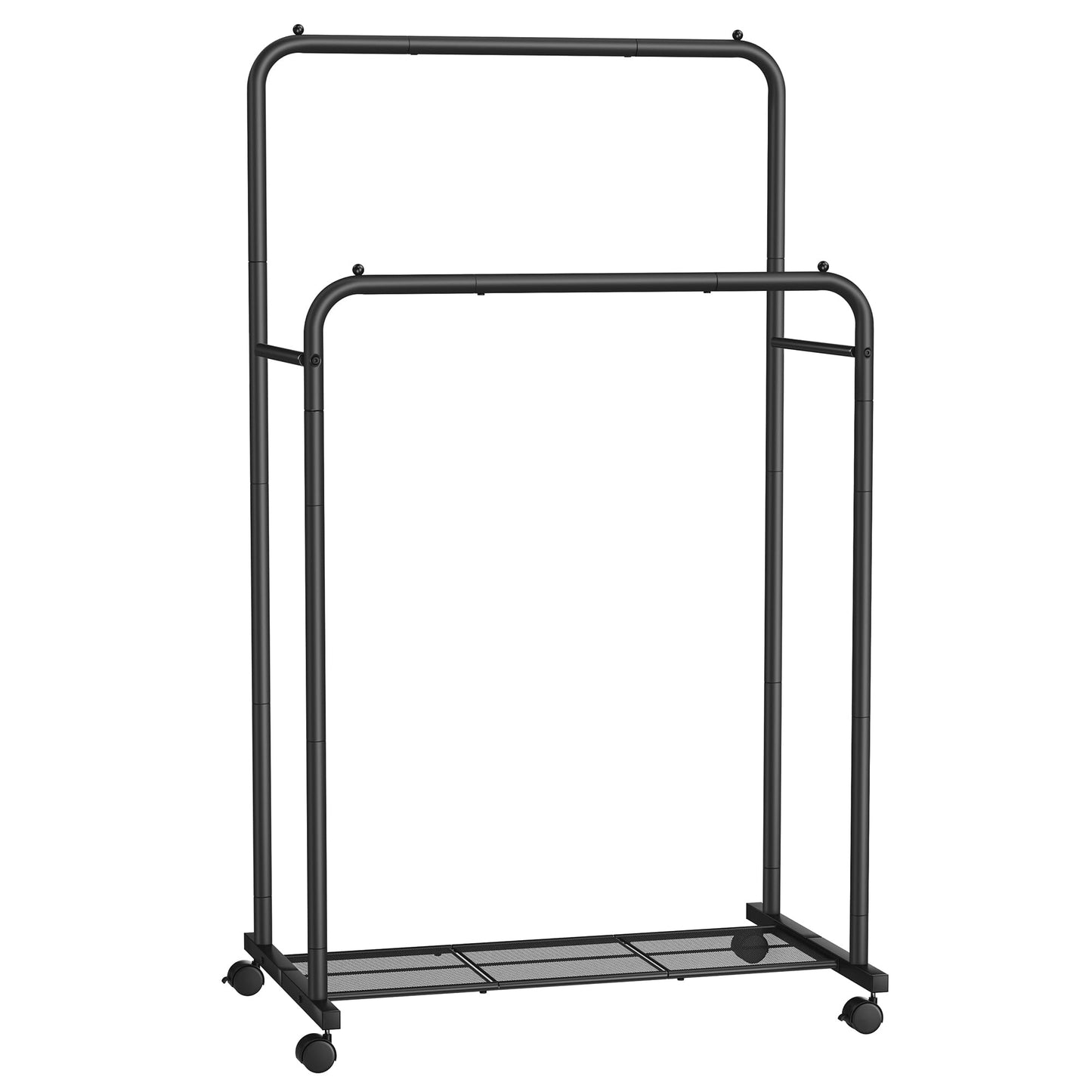SONGMICS Clothes Rack with Wheels, Clothing Rack for Hanging Clothes, 25.4 mm Metal Garment Rack with Dense Mesh Storage Shelf, 110 lb Load Capacity, 2 Brakes, Black UHSR25BK