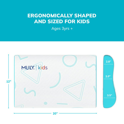 MLILY Kids Pillow for Sleeping, Adjustable Kids Memory Foam Pillow for Bed Set, Breathable and Cooling Pillows for Kids Boy Girl, CertiPUR-US Certified, 12x20 Inch, Blue